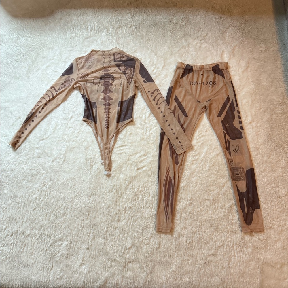 Fashion Nova Beige and Brown Bodysuit Set